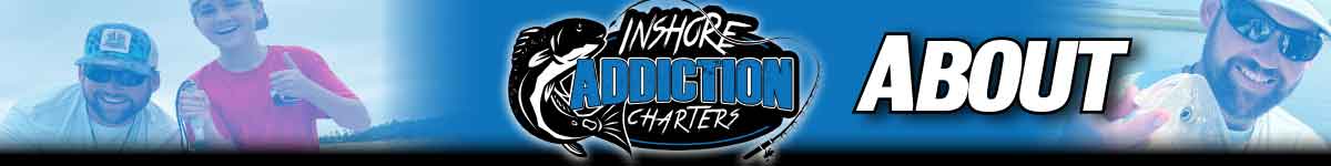 A blue and black logo for inshore addiction charters.