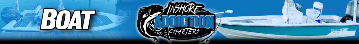 A blue and black logo for inshore addiction charters.